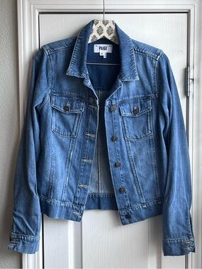 PAIGE Aveline Denim Jacket Alamar Distressed Blue Cotton Rayon Blend Soft XS
